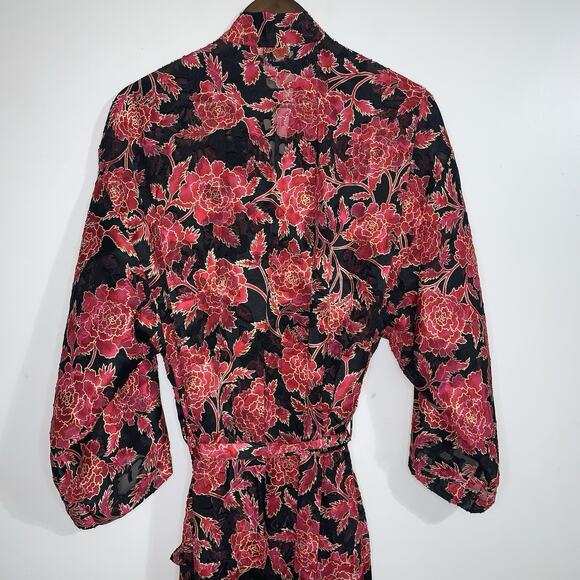 Vintage Victoria’s Secret Red Floral Seep Intimates Long Kimono Robe Size M/L - Picture 8 of 16
